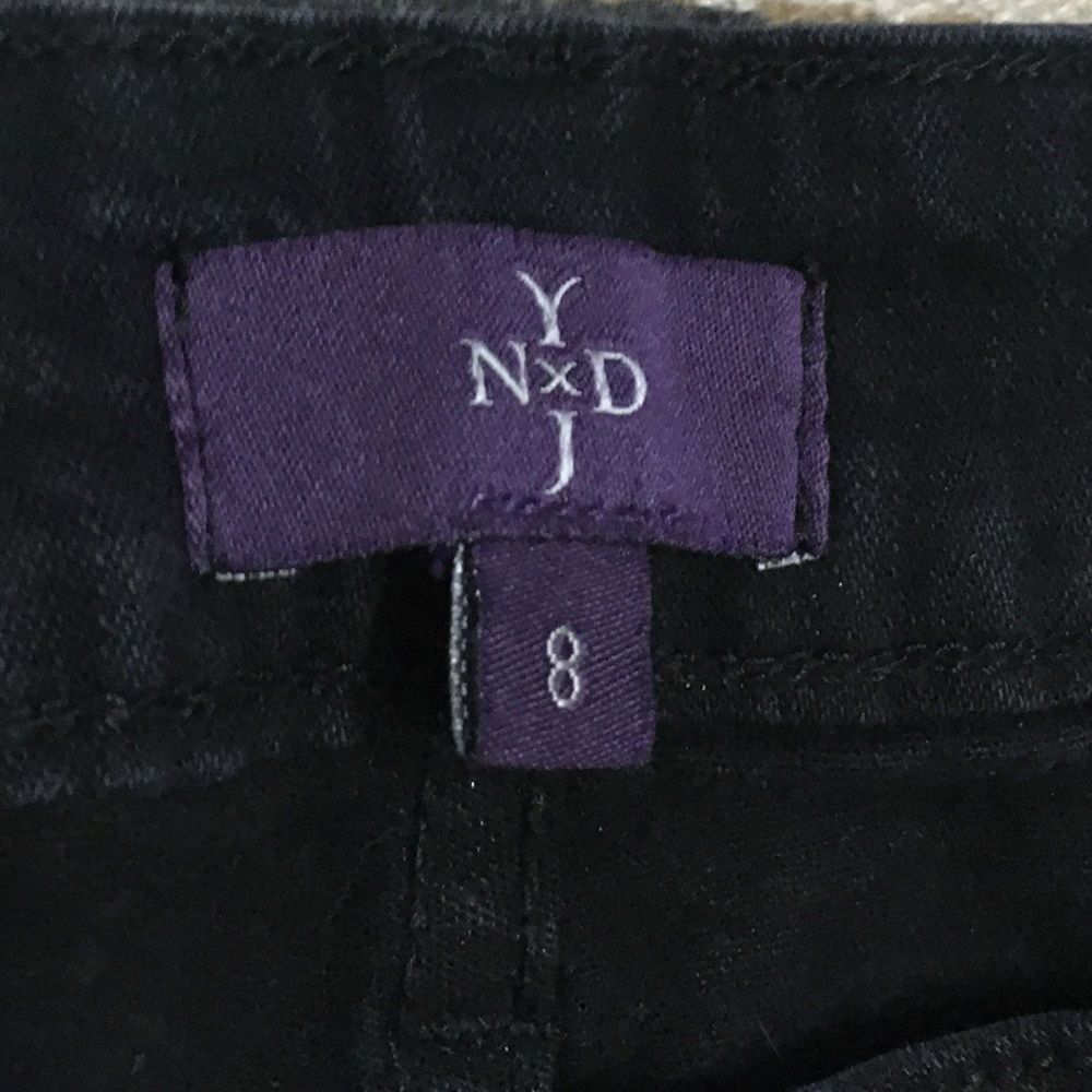 ND x YJ women’s 8 jeans denim pants print pattern throughout dark navy blue